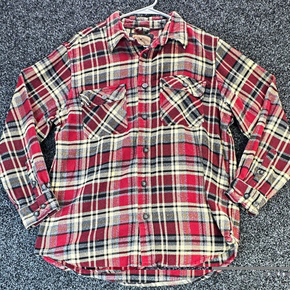 Outdoor Life Men's L Red/Black Plaid Cotton Flannel L/S Point Collar Button-Up